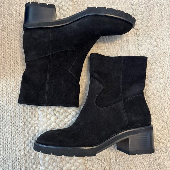 Stuart‎ Weitzman Boulevard Suede Bootie Pull On Black Moto NEW with Box 9.5 - Picture 5 of 9